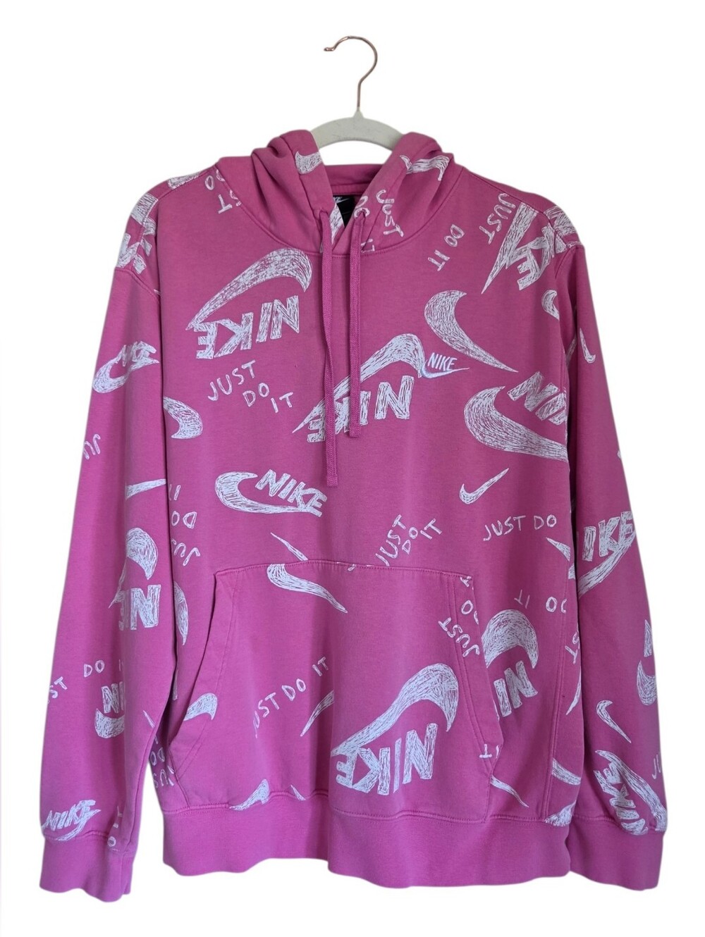 nike sportswear club fleece all-over print "Just Do It" hoodie pink size L